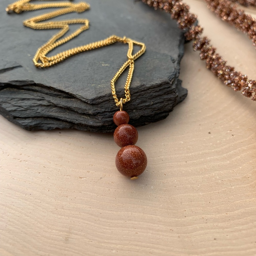 Goldstone Gemstone Gold Chain Necklace